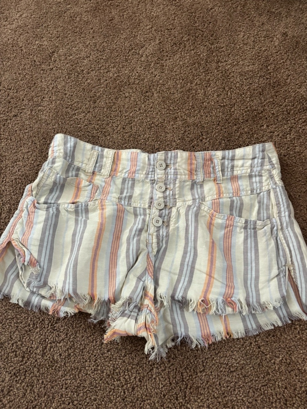 Free People Pastel Striped Button-Front Jean Shorts